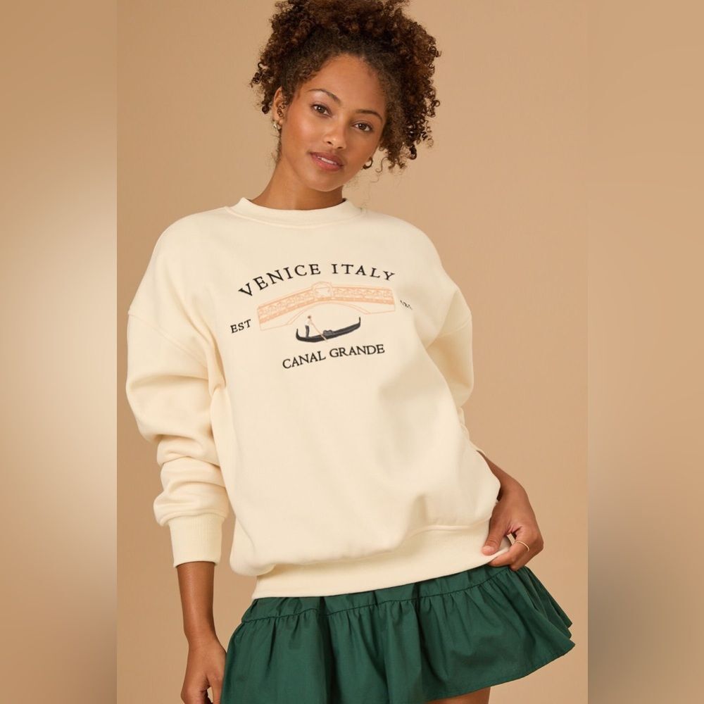 Altar’d State Venice Italy Embroidered Graphic Oversized Sweatshirt XXS